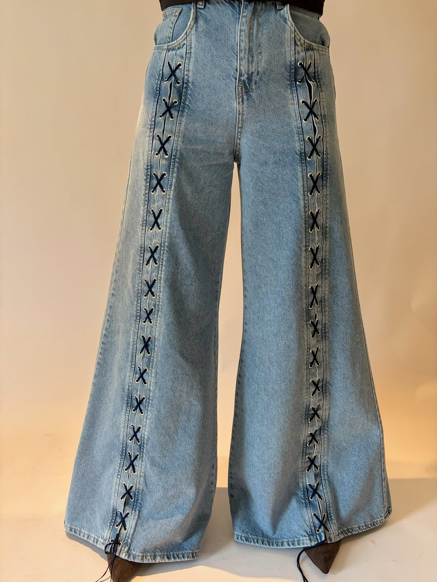 The JPC Lace Front Ribbon Wide-Leg Denim