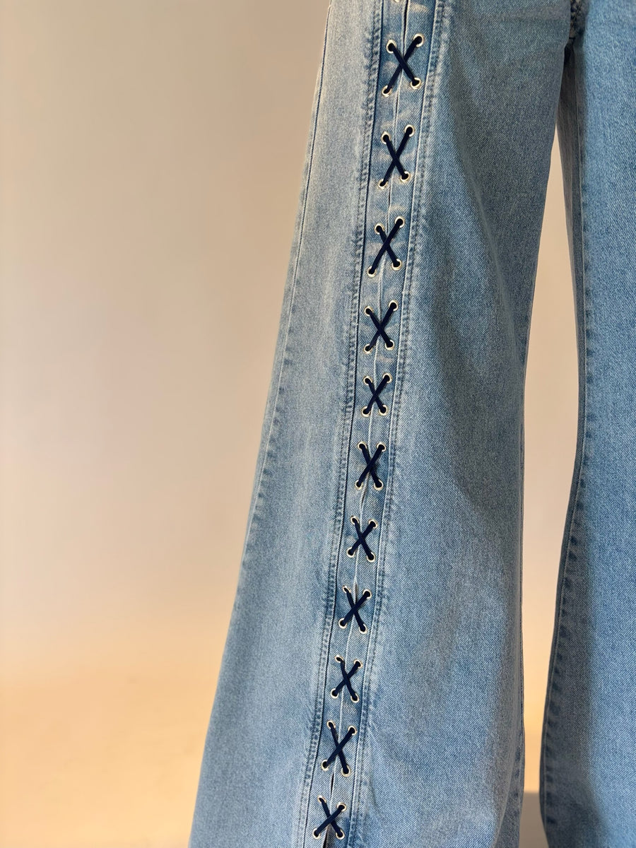 The JPC Lace Front Ribbon Wide-Leg Denim
