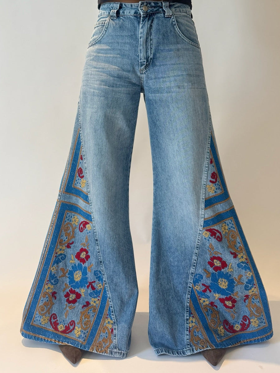 Heritage Panel Wide Leg Denim Party Pant