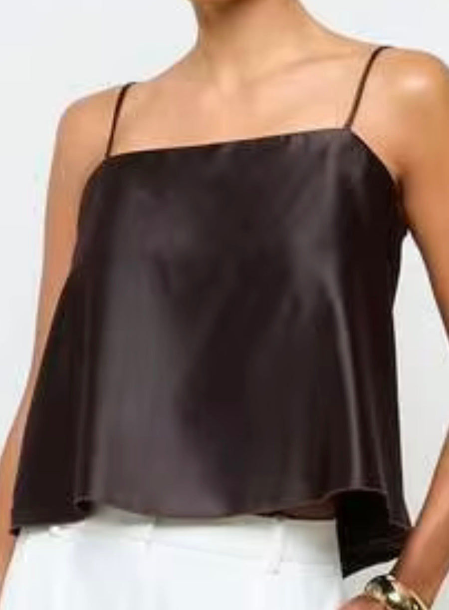 The Kelli Chocolate Brown Satin Tie-Back Cami Top