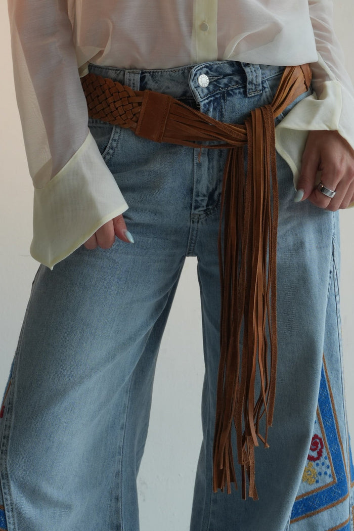 Braided Leather Tassel Belt
