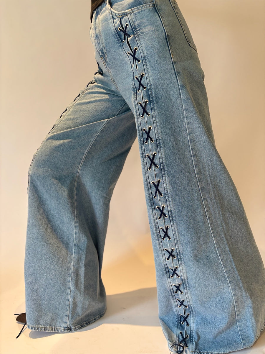 The JPC Lace Front Ribbon Wide-Leg Denim