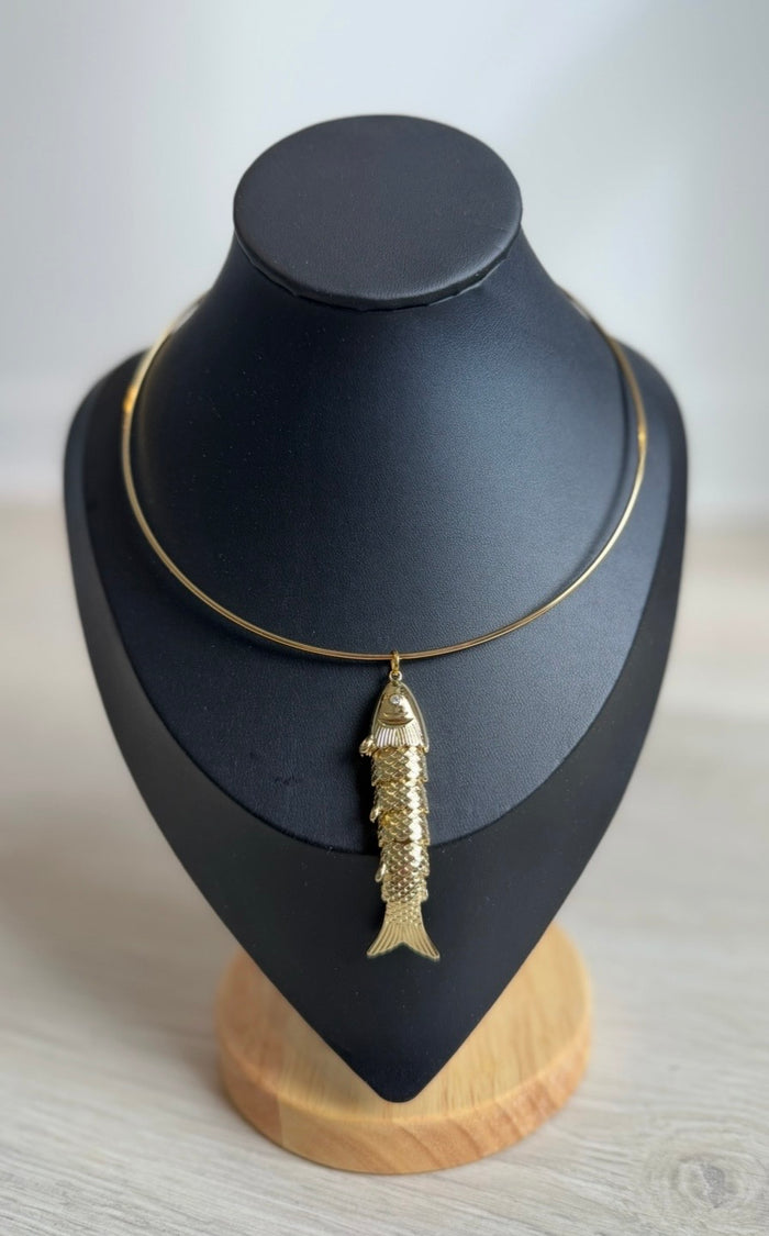 The 18K Gold Twirling Large Fish Charm Choker